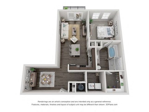 Floor plan for 1 bed, 1 bath, 898 sqft